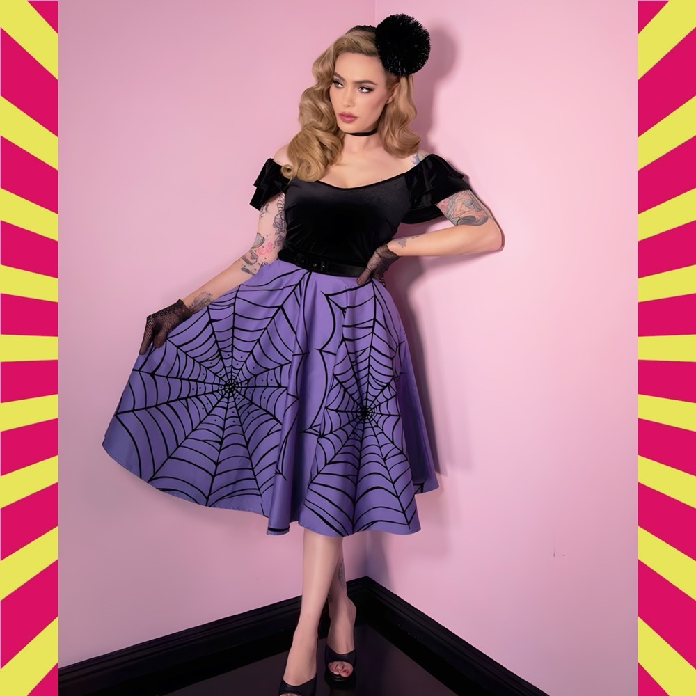 RARE!! A TRUE UNICORN!! Widow Spiderweb Circle Skirt in Periwinkle & Velvet